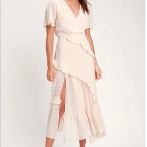 Lulus Next to You Cream Swiss Dot Ruffled Midi Dress